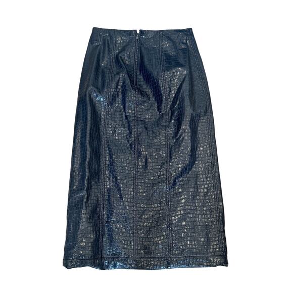 Tanya Taylor Blue Faux Leather Pencil Skirt Size 6 Croc Embossed Designer $425 - Picture 11 of 13